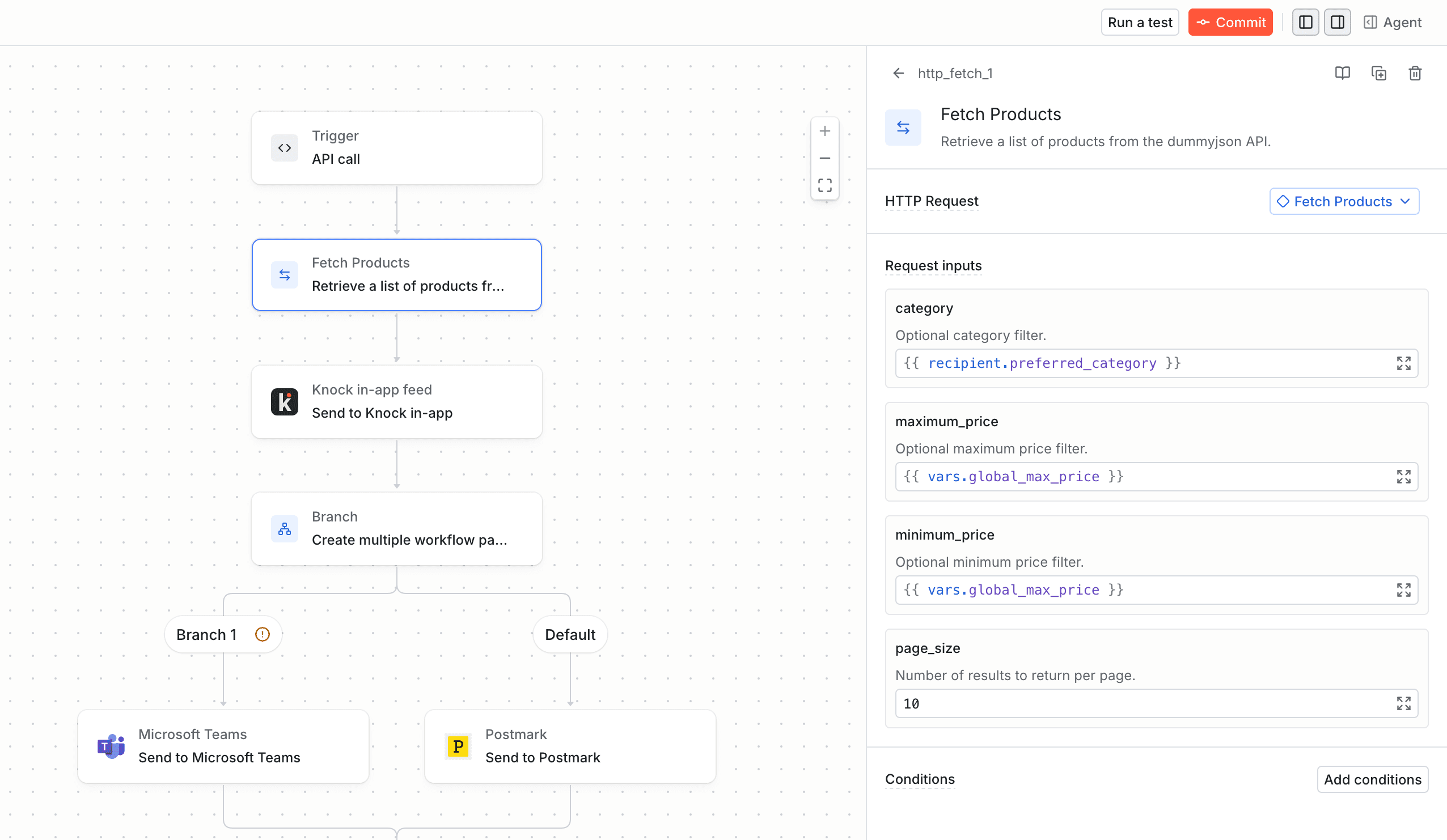 Using a reusable request in a workflow.